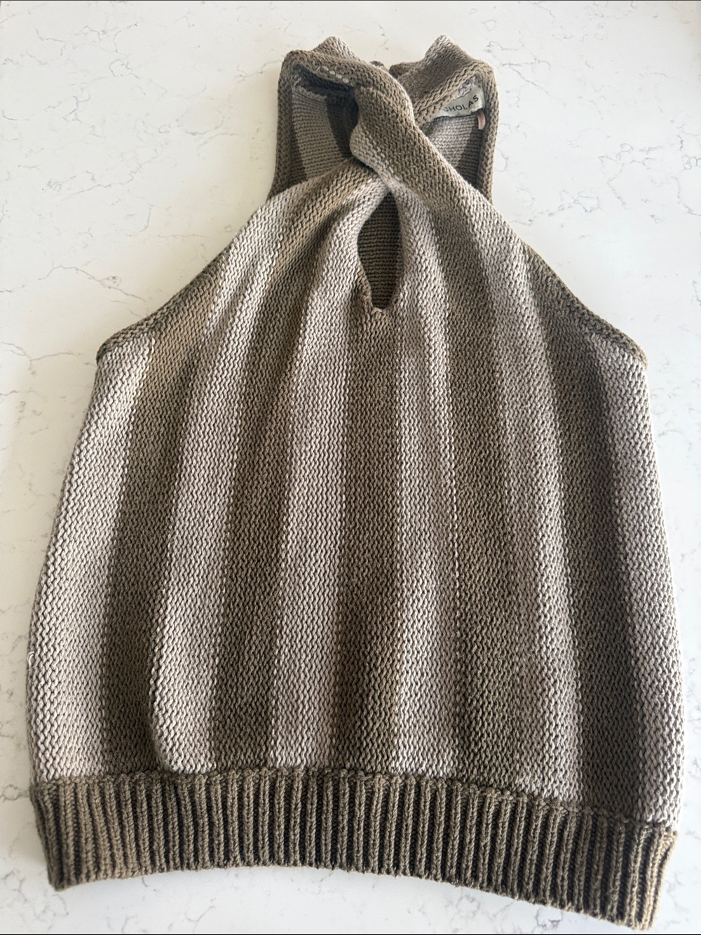 NICHOLAS Taupe Knit Twist Halter Top